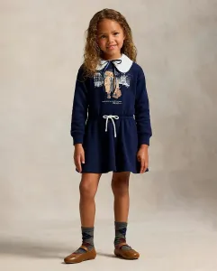 Платье для девочки из мягкого материала с медведем Polo Polo Ralph Lauren, темно-синий