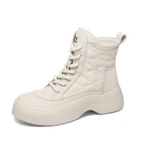 Golden Silk Rabbit Короткие женские ботинки Мартин бежевые на каблуке 5 см, цвет Beige