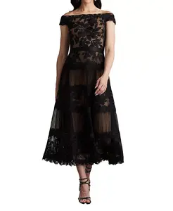 Женское платье Adriane с цветочной вышивкой длины "чайное" Tadashi Shoji, черный