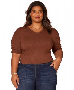 Топ большого размера с пышными рукавами и V-образным вырезом Democracy, Heather Ruby