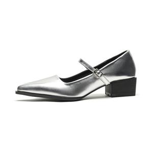 QITUMAUL Туфли Мэри Джейн на массивном каблуке женские серебристые, цвет Silver[Heel Height 4cm]