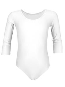 Aquarti Детский балетный купальник с рукавами 3/4, белого цвета
