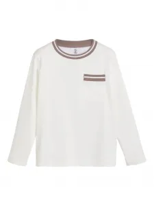 Полосатая футболка с длинными рукавами Brunello Cucinelli Kids, белый