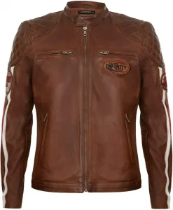 Мотоциклетная куртка Infinity Leather из натуральной кожи с белыми полосами и эмблемой, Tan