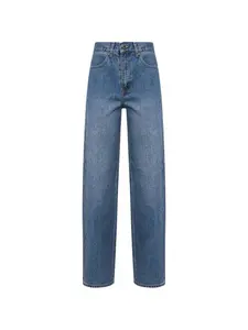 Прямые джинсы с стразами Self-Portrait, синий