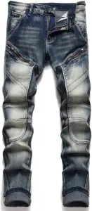 Мужские джинсы Stretch Denim с застежками-молниями и аппликацией SIDUFHAOPKLL