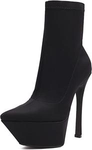 Женские Ботильоны UP2STEP на Платформе с Острым Носком и Высоким Каблуком-Шпилькой, Веганская Кожа, Модель на Подтягивании, Black
