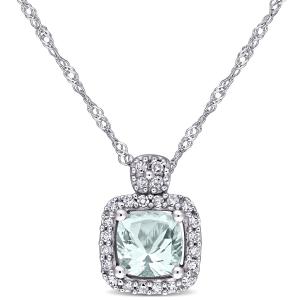 Колье Mimi & Max с аквамарином огранки «кушон» и бриллиантами TW 1/10 карата из 10-каратного белого золота Mimi & Max, зеленый