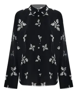 Черно-Белая рубашка с узором из листьев и пуговицами. Kocca, черный
