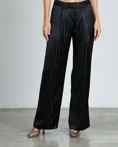 Женские прямые брюки в металлическую тонкую полоску Alma en Pena, черный
