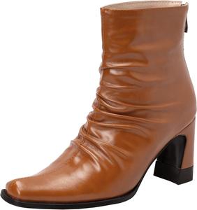 Женские ботильоны на толстом каблуке с мягкой посадкой и молнией XIEPP, Brown