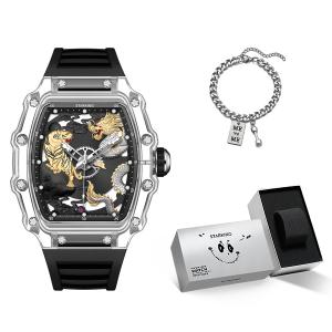 Коллекция "Восстающий Дракон, Скачущий Тигр" Часы с кварцевым механизмом на силиконовом ремешке Унисекс Черный циферблат STARKING