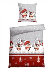 Schiesser Комплект постельного белья из фланели "Antoni" серо-красного цвета