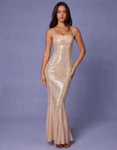 Платье макси с декором от Oh Polly Sima нежно-персикового цвета