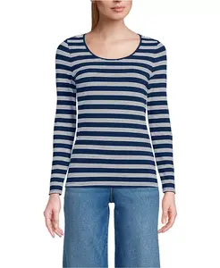 Женская легкая футболка из джерси с длинным рукавом и глубоким вырезом Lands' End, синий