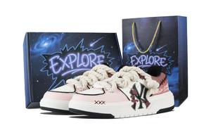 MLB Чанки лайнер розовые с красной вставкой устойчивые к истиранию лоу-топ скейтборд кроссовки унисекс красные розовые, цвет Pink