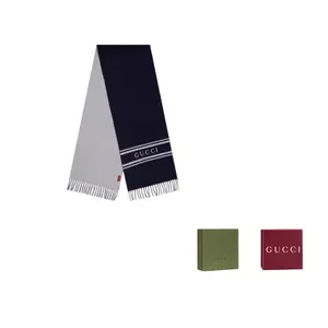 GUCCI Шерстяной вязаный шарф Unisex Marine Blue/Gray