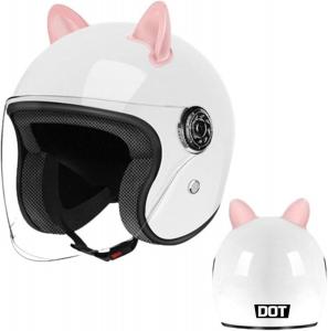 Шлем винтажный Koliyn с кошачьими ушками, белый / розовый