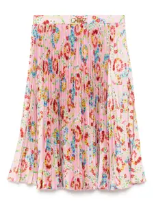Плиссированная юбка с цветочным принтом Versace Kids, розовый