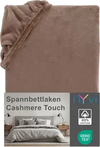 Простыня на резинке DreamScience Cashmere Touch 90x200 - 100x200 см, цвет "нуга", для матрасов высотой до 22 см - бархатистая, мягкая и теплая простыня на резинке NYVI