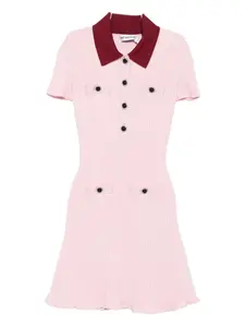 Мини-платье в рубчик с декоративными деталями Self-Portrait, розовый