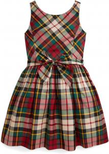 Платье из тафты в клетку Polo Ralph Lauren Kids, Red Cream Multi