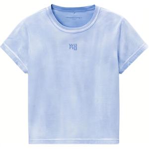 Футболка Alexander Wang T By Essential с уменьшенной посадкой, объемным логотипом и окантовкой горловины, выстиранная в бледно-голубом цвете