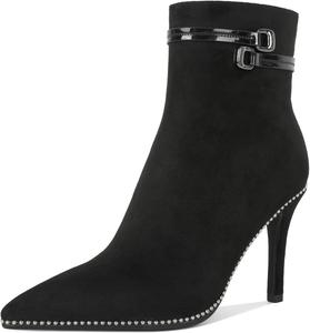 Женские ботильоны Soireelady с заостренным носком, тонким высоким каблуком, расшитые бисером, с коротким голенищем, боковой молнией и металлической пряжкой, каблук 4 дюйма, Black