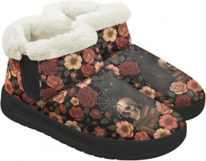 Женские зимние ботинки на щиколотку широкого размера с плюшевой подкладкой, дышащим верхом, теплые уличные ботинки без шнурков Chririnla, Rose Skeleton