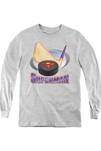 Футболка с длинным рукавом для юных хоккеистов с принтом Superman Gildan, Athletic Heather