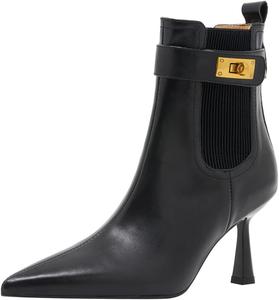 Женские ботильоны TinaCus из натуральной кожи ручной работы с эластичной вставкой, заостренным носком, средним каблуком-стилето и пряжкой на щиколотке, Black