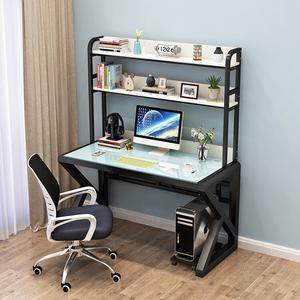 Компьютерный стол Xinmeikai с полкой, 140x60x75 см, черная рама + белое стекло