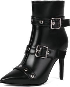 Женские ботинки DINTAHA Goth, ботильоны с острым носком и каблуком-стилетто, высокие ботильоны с пряжкой, Black