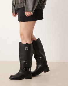 Черные сапоги до колена с пряжкой Curve Cobra от ASOS DESIGN с серебристой фурнитурой