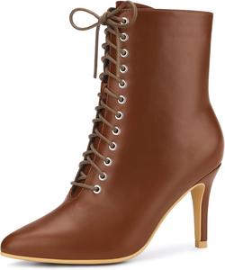 Женские ботильоны Allegra K с заостренным носком, на шнуровке и с каблуком-стилетом, Brown
