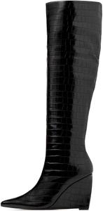 Женские ботфорты FSJ с высокой танкеткой, заостренным носком и молнией сбоку, удобный толстый высокий каблук, модные вечерние и клубные сапоги до бедра, размер 4-15 US