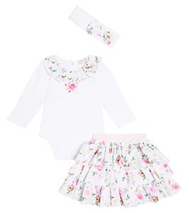 Комплект из детского боди, юбки и повязки на голову Monnalisa, Bianco+Multicolor