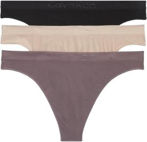 Женские бесшовные трусики-стринги Calvin Klein Bonded Flex, комплект из 3 шт., средняя посадка, Black/ Cedar/ Sparrow