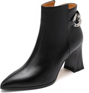 Женские ботинки KAGAA из коровьей кожи с заостренным носком и молнией, больших размеров, с квадратным каблуком, высоким каблуком 8 см, ручной работы, теплые ботинки до щиколотки для женщин kagaa1036, Black