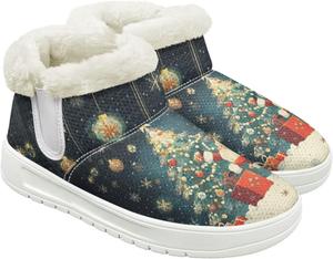 Меховые ботинки для женщин зимние снежные ботинки с теплой флисовой подкладкой, на мягкой подошве, удобные, без застежки, противоскользящие Cugasmaru, Christmas Decorations Santa Claus