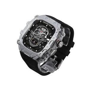 Akkerds Часы Apple Alloy Case Material Ultra2/1 Generation, Silver case, transparent middle frame, black fluoroelastomer single-hand buckle strap