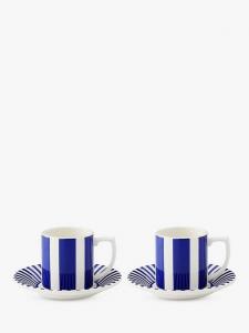 Steccato Stripe Earthenware чашка для эспрессо и блюдце, набор из 2 штук, 90 мл, Blue/White Spode, ue/White