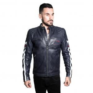 Классическая гоночная кожаная куртка в полоску для барселоны Infinity Leather, синий