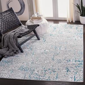 Ковер SAFAVIEH, 201 x 201 см, Amelia Collection, Grey & Turquoise, современный абстрактный дизайн, без линьки и простой в уходе, идеален для помещений с высокой проходимостью в гостиной, спальне (ALA254H)
