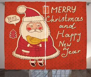 Рождественская штора в деревенском стиле ABAKUHAUS, Святая и Желтая Птица, присборенная штора для спальни с петлями и крючками, 280 x 225 см, цвет оранжевый и слоновая кость Abakuhaus