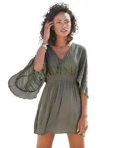 Женское струящееся кружевное пляжное платье-накидка LASCANA, коричневый/бежевый