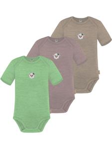 Normani Outdoor Sports Комплект из 3 детских боди с короткими рукавами из мериносовой шерсти, цвет Тауранга, бежевый/розовый/зеленый