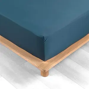 Простыня на резинке из синего перкаля 160 х 200 см с чехлом 30 см Promo Linge