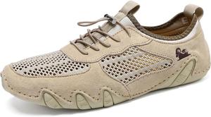 Мужские походные кроссовки дышащие, кожаные с сеткой, спортивные для ходьбы и повседневной носки, для трекинга по тропам Qacksv, хаки