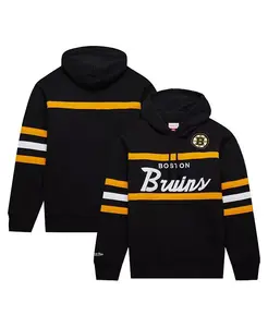 Мужская черная толстовка с капюшоном Head Coach Boston Bruins Mitchell & Ness